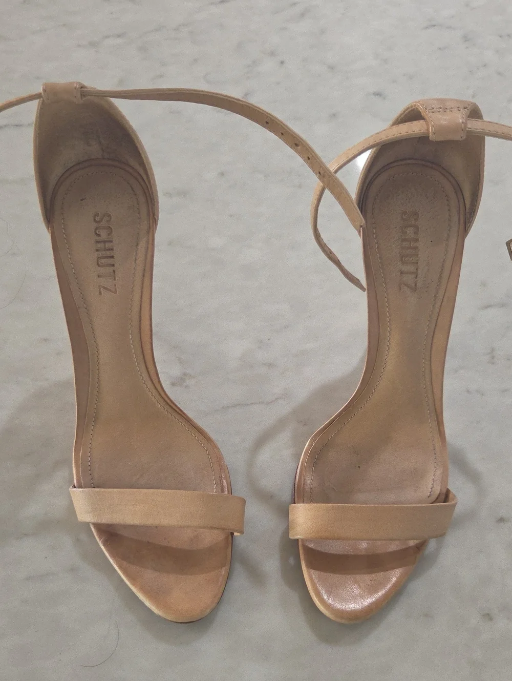 SCHUTZ Tan Open-Toe Ankle-Strap Heels